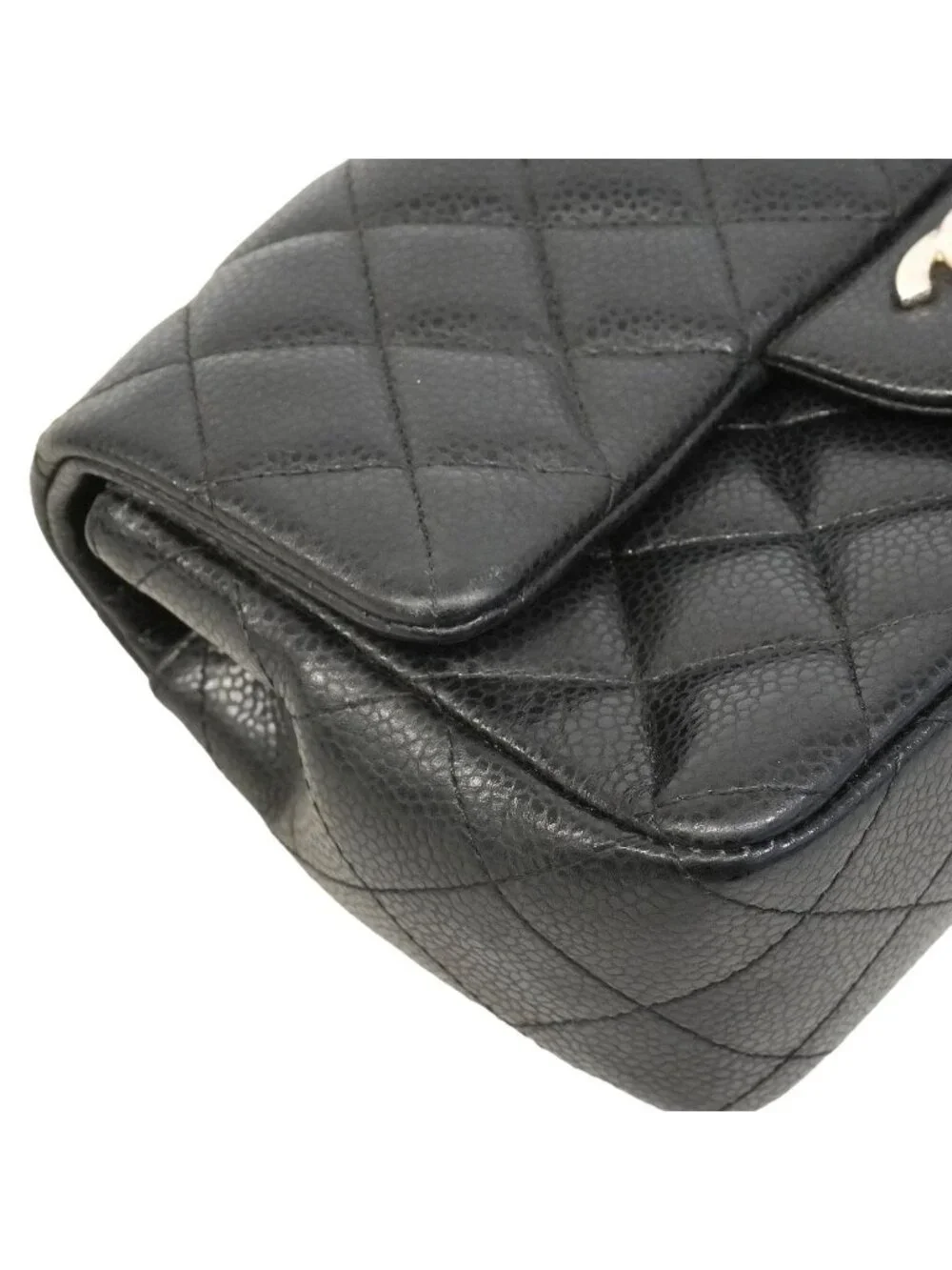 Chanel Shoulder Bag Mini Quilted Caviar Leather Black Silver